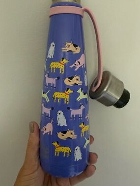 S'well Blue Bottle with Pink Handle and Playful Dog Print